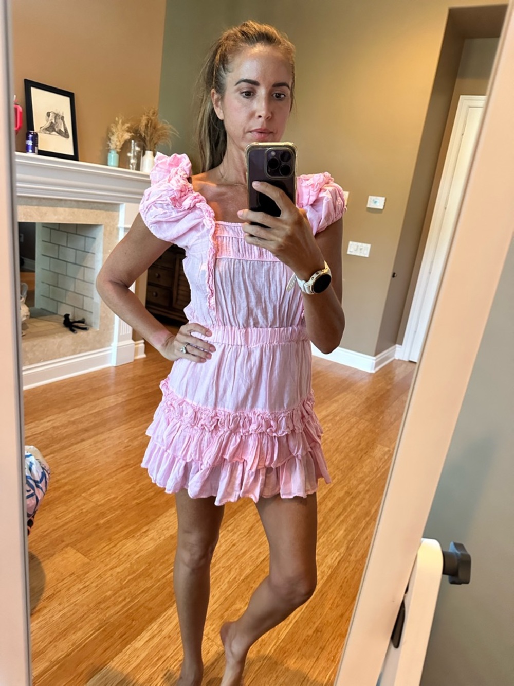 LoveShackFancy Light Pink Smocked Bodice Top